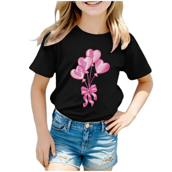 Ketyyh-chn99 Girls Short Sleeve Crop Tops Kids Fashion Girls Casual Tunic Tops Short Sleeve Loose Soft Blouse T-Shirt Size for 5-6 Years,Black