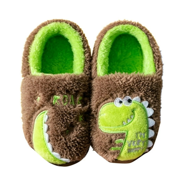 Ketyyh-chn99 Girls Slippers Winter Warm Shoes Toddler Slippers Boys Girls Kids Dinosaur House Slipper Non-Slip Warm Winter Soft Fuzzy Indoor Shoes Size for 18,Brown