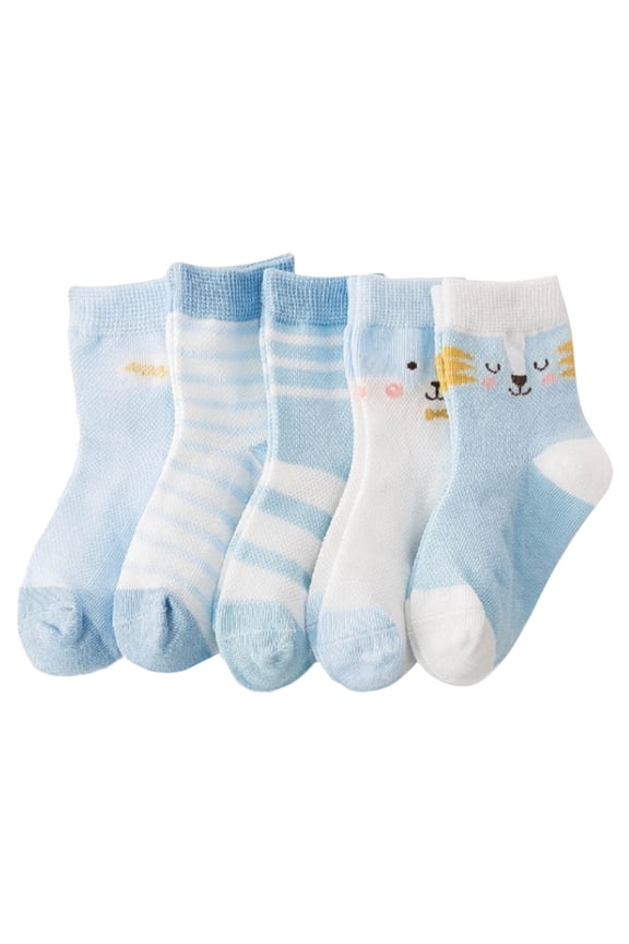 Girls Socks Baby Boys Girls Knitted Warm Socks Solid Socks 5 Pairs,Blue,XL
