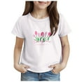 thumbnail image 1 of Ketyyh-chn99 Girls' Tees Girls Puff Sleeve Shirt Plain Mesh Lace Knit Ribbed Dressy Blouse Summer Tops Size for 6-7 Years,White, 1 of 5
