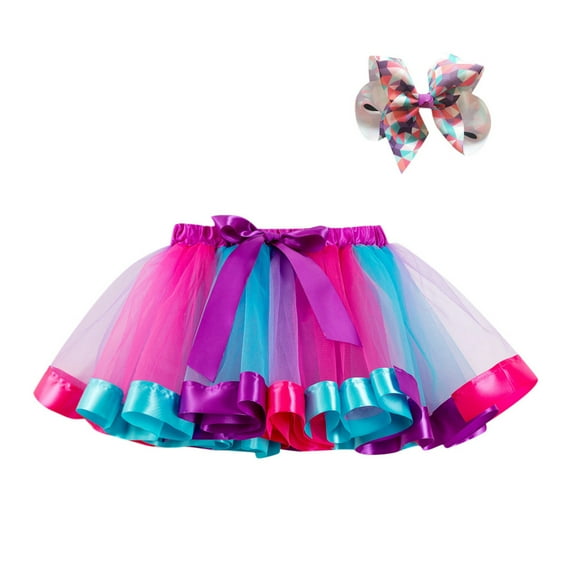 Ketyyh-chn99 Girls Tutu Skirt Toddler Kids Rainbow Tutu Skirt Tulle Princess Party Ballet Dress with Bowknot Hair Clip Set Purple,S