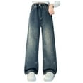 thumbnail image 1 of Ketyyh-chn99 Girls Uniform Pants Baggy Jeans for Woman Denim Pants High Waisted Wide Leg Trousers Y2k Streetwear Size for 12-14 Years,Blue, 1 of 9
