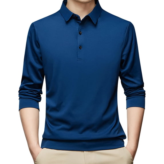 Ketyyh-chn99 Golf Polo Shirts for Men Pullover Button Long Sleeve Slim Fit Gradient Tops Blue,M