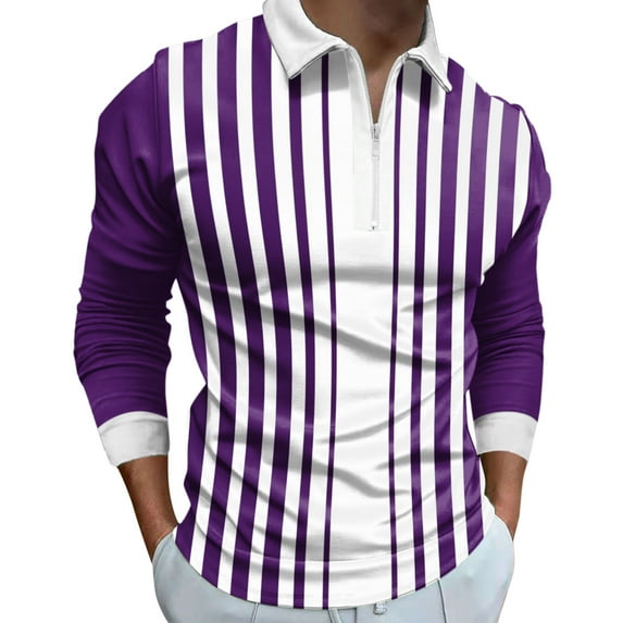 Ketyyh-chn99 Golf Polos for Men Vintage Striped Knitting Shirts Casual Slim Fit Golf Shirts Purple,L