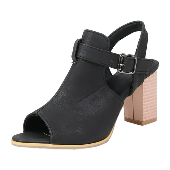 Ketyyh-chn99 Heels for Women Wedge Heels for Ladies Women's Low Heels Open Toe Block Heeled Dress Ankle Strap Pump Wedding Sandals Black,6.5