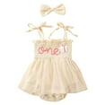 thumbnail image 1 of Ketyyh-chn99 Infant Girls' Floral Bodysuits Baby Girl Bodysuits with Short Sleeves First Birthday Girls Dress Tutu Tulle Romper Headband for 0-3 Months,Beige, 1 of 6