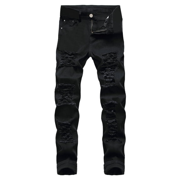 Ketyyh-chn99 Jeans for Men Slim Fit Broken Vintage Casual Washed Denim Pants Trousers Black,34