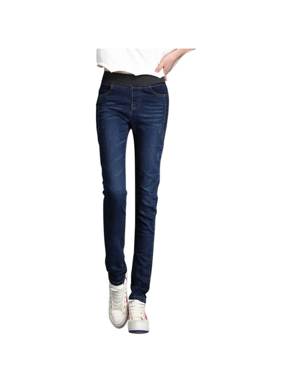 Jeans for Women Trendy Comfy Stretch Denim Pants Classic High Waist Jeans Dark Blue,27