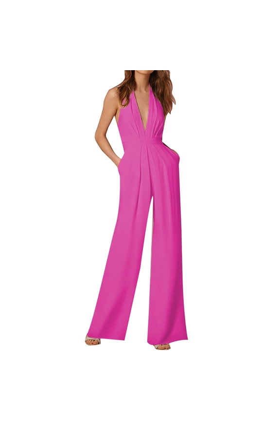 Jumpsuits for Women Elegant Overall Jumpsuit for Women Tops Loose Casual Sleeveless Adjustable Stretchy Wide Leg Rompers Hot Pink,XL