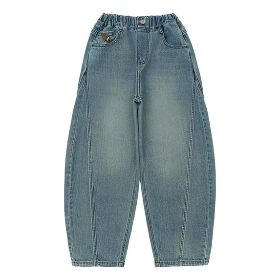 Ketyyh-chn99 Khaki Pants for Boys Baggy Jeans for Kids Teen Casual Straight Wide Leg Cargo Jeans Y2K Summer Loose Waist Denim Pants with Pockets Size for 9-10 Years,Blue