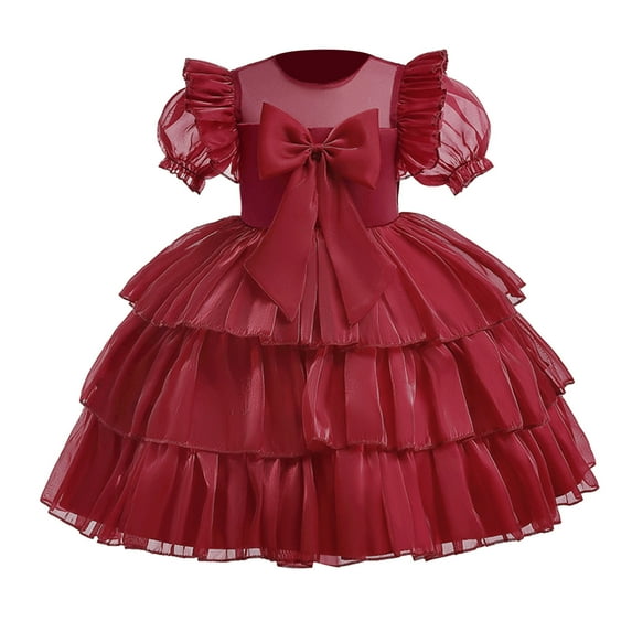 Ketyyh-chn99 Kid Girl Christmas Party Dress Short Sleeve A-line Princess Dresses for Fall Winter Party Christmas Dresses Red,120