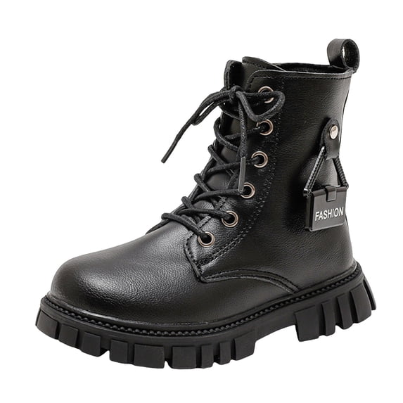 Ketyyh-chn99 Kids Cowboy Boots Boys Girls Waterproof Combat Boots Lace Up Side Zipper Ankle Booties for Toddler/Little Kid/Big Kid Size for US 10,Black