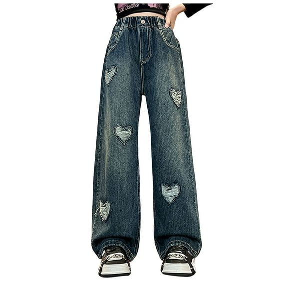 Ketyyh-chn99 Kids Girls Jeans Tween Girls Wide Leg Jeans Demin Pants Size for 6-7 Years,Blue