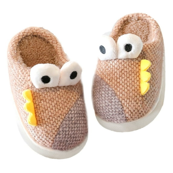 Ketyyh-chn99 Kids Slippers Boys Winter Warm Shoes Boys Girls Fuzzy House Slippers Cute Comfy Slip On Plush Open Toe Home Slides for Kids Indoor Outdoor Warm Shoes Size for US 13,Khaki