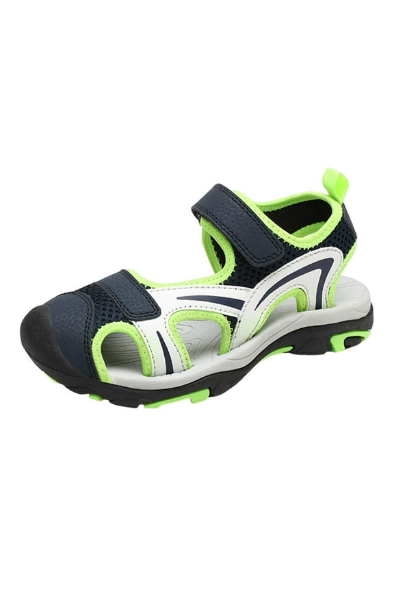 Kids Summer Athletic Sandals Boys Girls Summer Outdoor Athletic Sport Sandals Hiking Beach Casual Closed Toe Adjustable Multicolor for Toddler/Little/Big Kids Size for US 1,Green