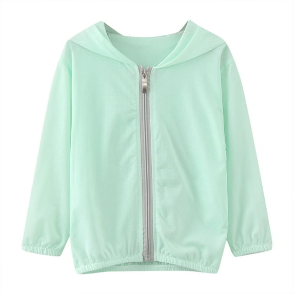 Ketyyh-chn99 Kids Sunscreen Coat Long Sleeves Breathable Hooded Zipper Cardigan Jackets For Boys Girls Green,3-4 Years