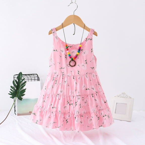 Ketyyh-chn99 Kids Toddler Baby Girls Dress Ruffle Sleeveless Princess Dress 2024 Summer Beach Sundress Pink,5-6 Years