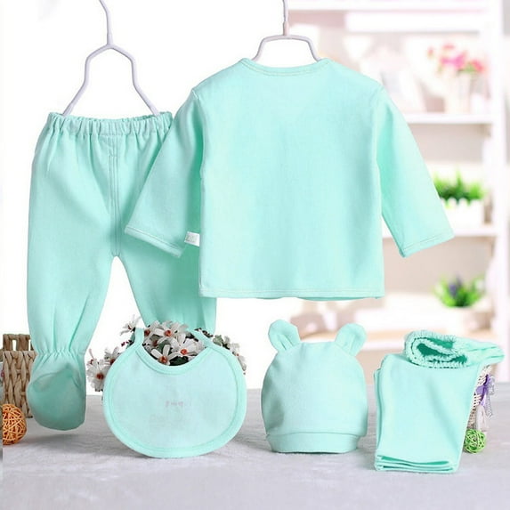 Ketyyh-chn99 Layette Set For Boys 5PCS Newborn Boys Girls Baby Cotton Clothes Tops Hat Pants Suit +Bib Outfits Sets for 0-3 Months,Blue