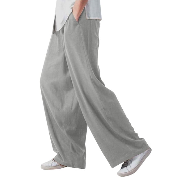 Ketyyh-chn99 Linen Pants Men Straight Pants Trouser Camping Casual Sports Pants Grey,4XL