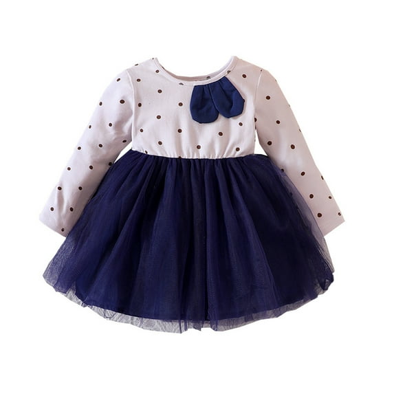 Ketyyh-chn99 Little Girl Dresses Velvet Long Sleeve Lace Floral Dress Fall Casual Dresses Blue,100