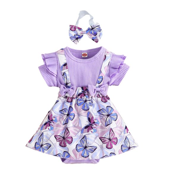 Ketyyh-chn99 Little Girl Summer Outfits Floral Baby Clothing Cute Baby Girls Outfits Baby Girl Clothes Purple,62