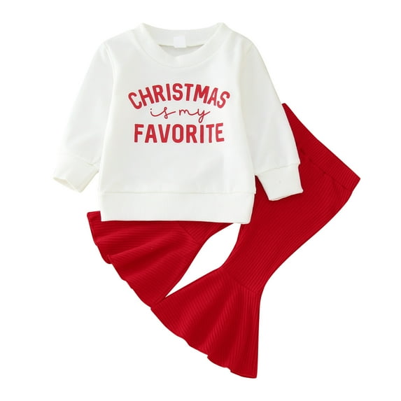 Ketyyh-chn99 Little Girls Christmas Clothes Set Fall T-Shirts Pullover Shirts Tops Flare Pants Outfit Set Red,80