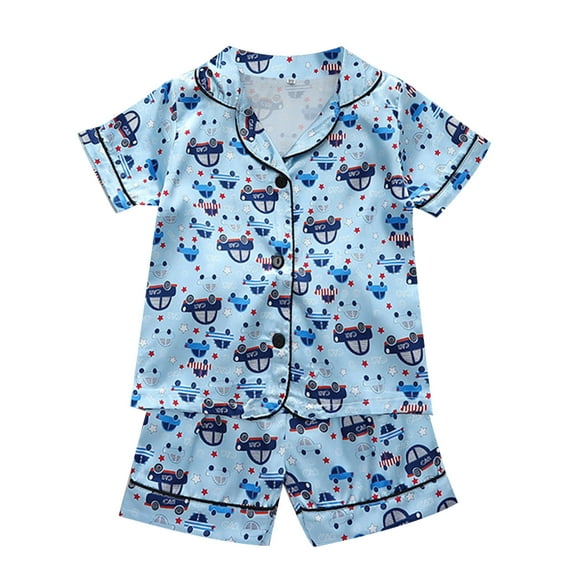 Ketyyh-chn99 Little Girls Pajamas Outfit Toddler Baby Girl Boy Summer Pajamas Short Sleeve Button Down Top And Shorts 2piece Pjs Set Snug-Fit Cute Sleepwear for 4-5 Years,BU1