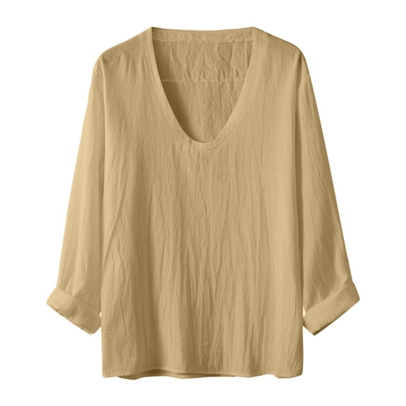 Ketyyh-chn99 Long Sleeve T Shirts for Men Button Down Shirts for Men Casual Tops Khaki,L