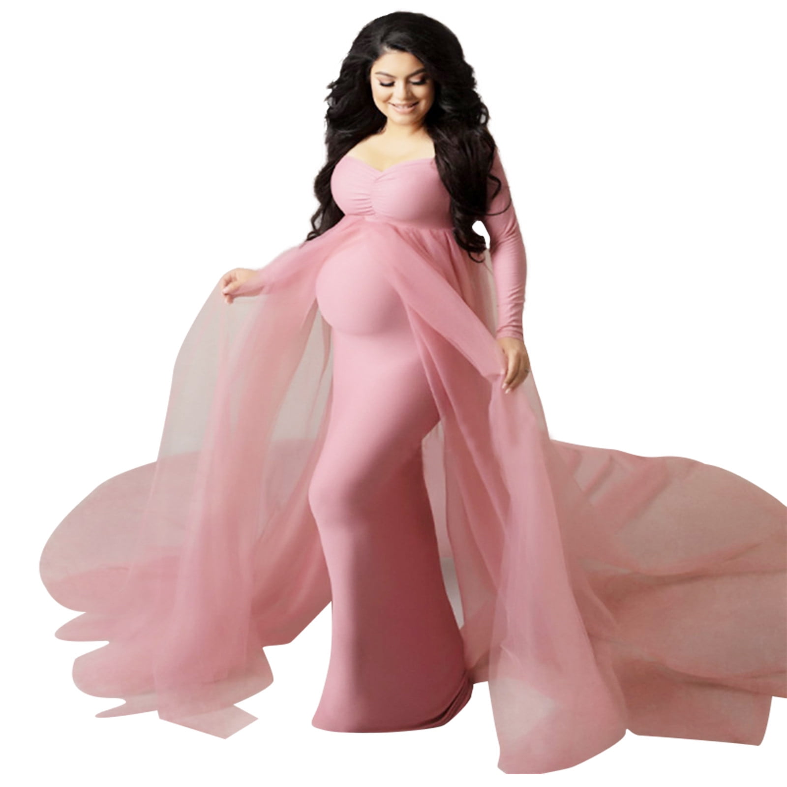 strapless open back dress Shoulder Ruffle Sleeves Fitted Maxi Maternity Dress