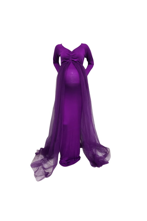 Maternity Clothes for Women Female Long Sleeve Maternity Dress Pregnancy Dress Purple,M