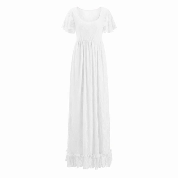 Ketyyh-chn99 Maternity Summer Clothes 2024 Summer Women's Maternity Ruffles Short Sleeved Dress Long Dress Photography Flying Sleeve Dress White,XL