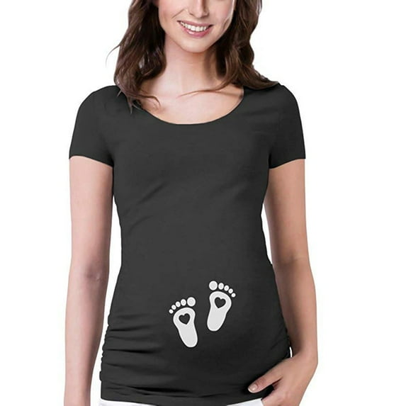 Ketyyh-chn99 Maternity Tops Pregnant Elegant Ladies Clothes Women Maternity Short Sleeve Baby T-shirt Tops Black,2XL