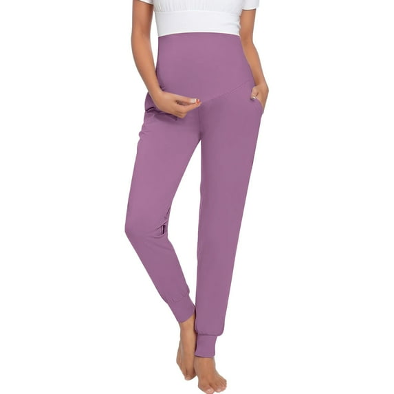 Ketyyh-chn99 Maternity Yoga Pants Skinny Jeans Women's Solid Color Flares Ankle Fashion Pants Trouser Maternity Clothes Purple,XL
