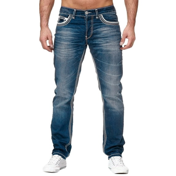 Ketyyh-chn99 Men Pants Jeans Denim Joggers Men's Wide Leg Denim Pants Casual Loose Fit Long Jeans with Pockets Light Blue,3XL