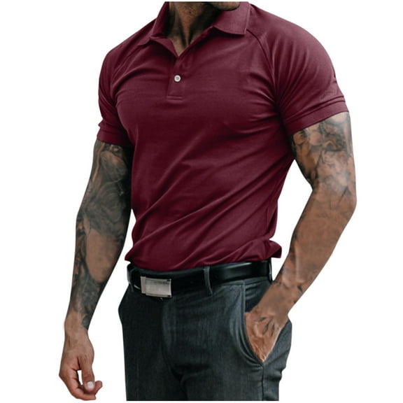 Ketyyh-chn99 Men's Fashion Polo Shirts Casual Men's Shirts Performance Polo Shirts with Pocket Wine,M