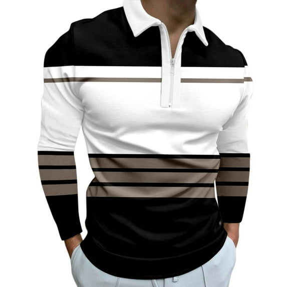 Ketyyh-chn99 Men's Gradient Printed Sport Shirt Button Lapel Long Sleeve Tops Casual Golf Polo Shirts Fall Winter Tops for 2XL,Black