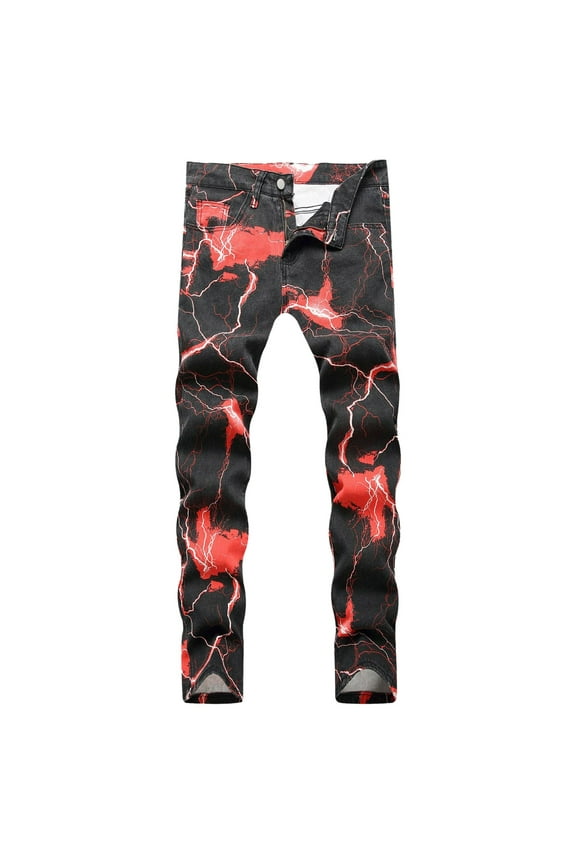 Men's Jeans Comfort Flex Waistband Pants Men's Relaxed Straight Jeans Red,XL