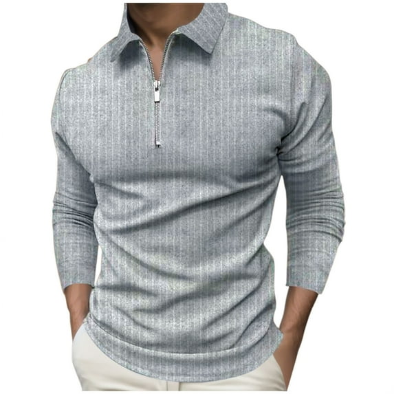 Ketyyh-chn99 Mens Polo Shirts Men's Long Sleeve Polo Shirts Casual Slim Fit Solid Soft Shirt Gray,L