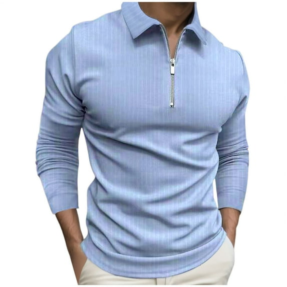 Ketyyh-chn99 Men's Knit Polo Shirts Long Sleeve Sweater Polo Lightweight Fashion Casual Collared T Shirts Light blue,L