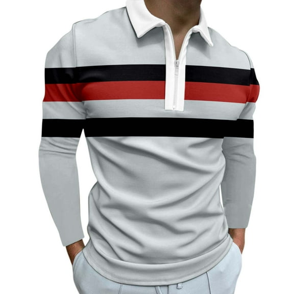 Ketyyh-chn99 Men's Long Sleeve Polo Shirt Casual Slim Fit Shirts Patchwork T Shirts Cotton Tops Red,2XL