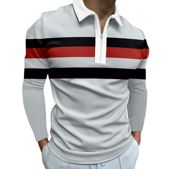 Ketyyh-chn99 Men's Fashion Polo Shirts Casual Long Sleeve Golf Shirts Color Block Sweatshirts Cotton Casual Tops Red,3XL