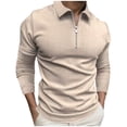 thumbnail image 1 of Ketyyh-chn99 Men's Long Sleeve Polo Shirt Casual Slim Fit Shirts Solid Color Patchwork T Shirts Cotton Tops Khaki,XL, 1 of 4