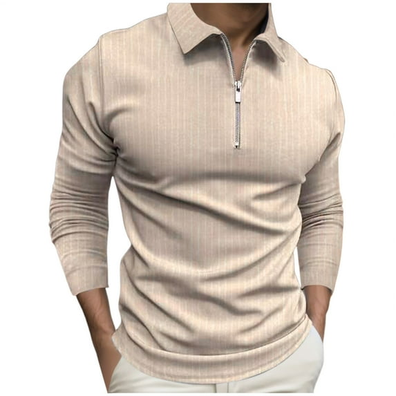 Ketyyh-chn99 Men's Long Sleeve Polo Shirt Casual Slim Fit Shirts Solid Color Patchwork T Shirts Cotton Tops Khaki,XL
