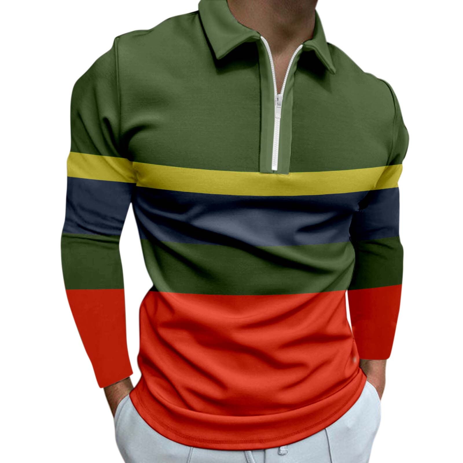 Ketyyh-chn99 Men's Polo Shirts Long Sleeve Striped Casual Collared Golf ...