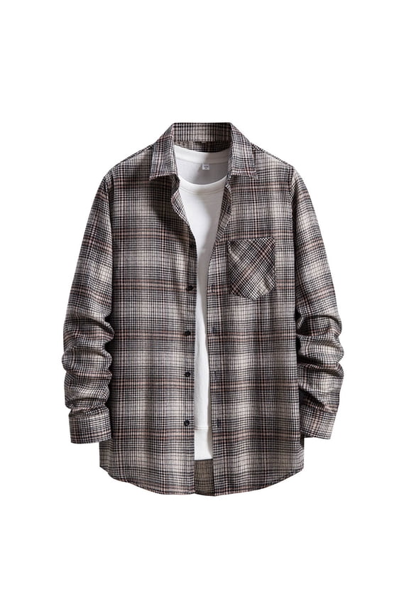 Men's Polo Shirts Men's and Big Men's Long Sleeve Relaxed Fit Flannel Shirt Fall Coat Grey,XL