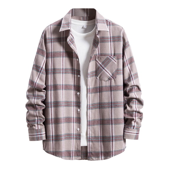 Ketyyh-chn99 Men's Polo Shirts Men's and Big Men's Long Sleeve Relaxed Fit Flannel Shirt Fall Coat Pink,L