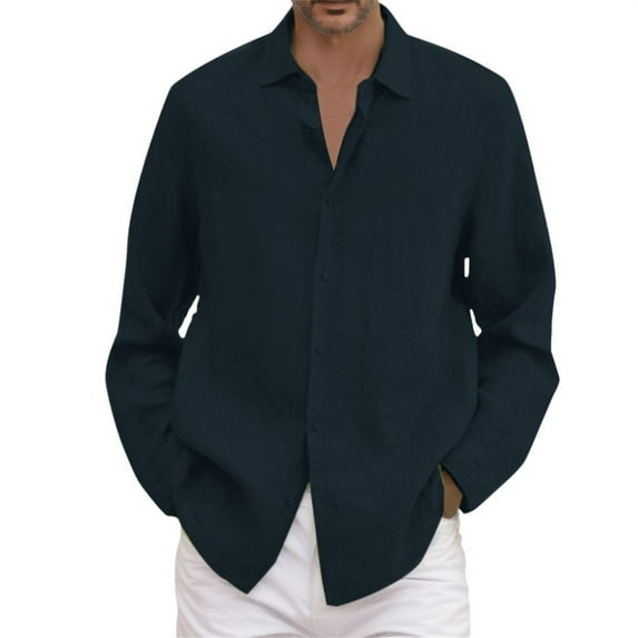 Ketyyh-chn99 Men's T-Shirts Shirts Cotton Long Sleeve Shirts Regular Fit Long Sleeve Flannel Shirt Navy,M