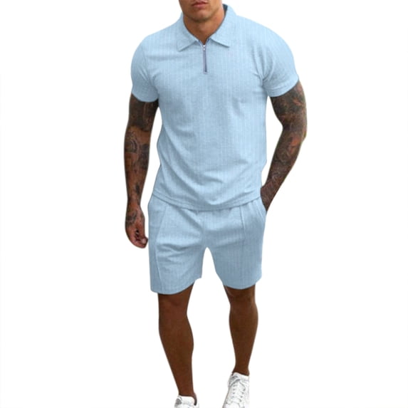 Ketyyh-chn99 Men's Tracksuits Set Short Sleeve Causal Running Sports Sweatsuit Light blue,3XL