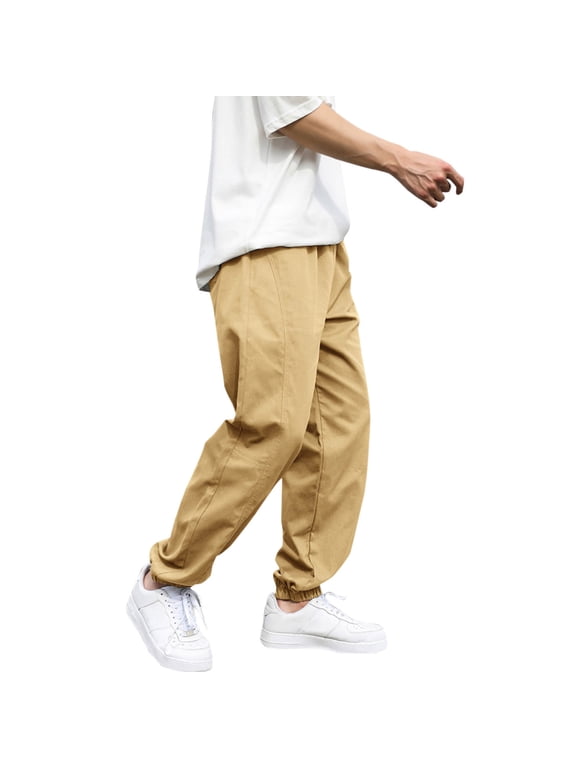 Mens Cargo Pants Casual Joggers Pants Work Wear Combat Safety Cargo Pockets Full Pants Khaki,2XL