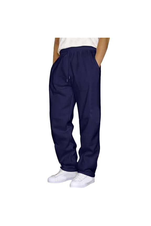 Mens Casual Pants Relaxed Fit Lounge Pants Solid Street Drawstring Trousers Casual Sports Pants Navy,2XL